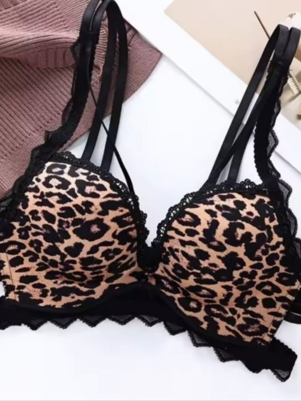 strappy leopard print pushup bra